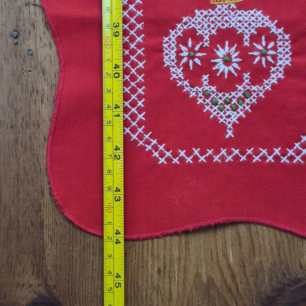 Vintage Christmas Red Cross Stitch Apron and Table Runner Set